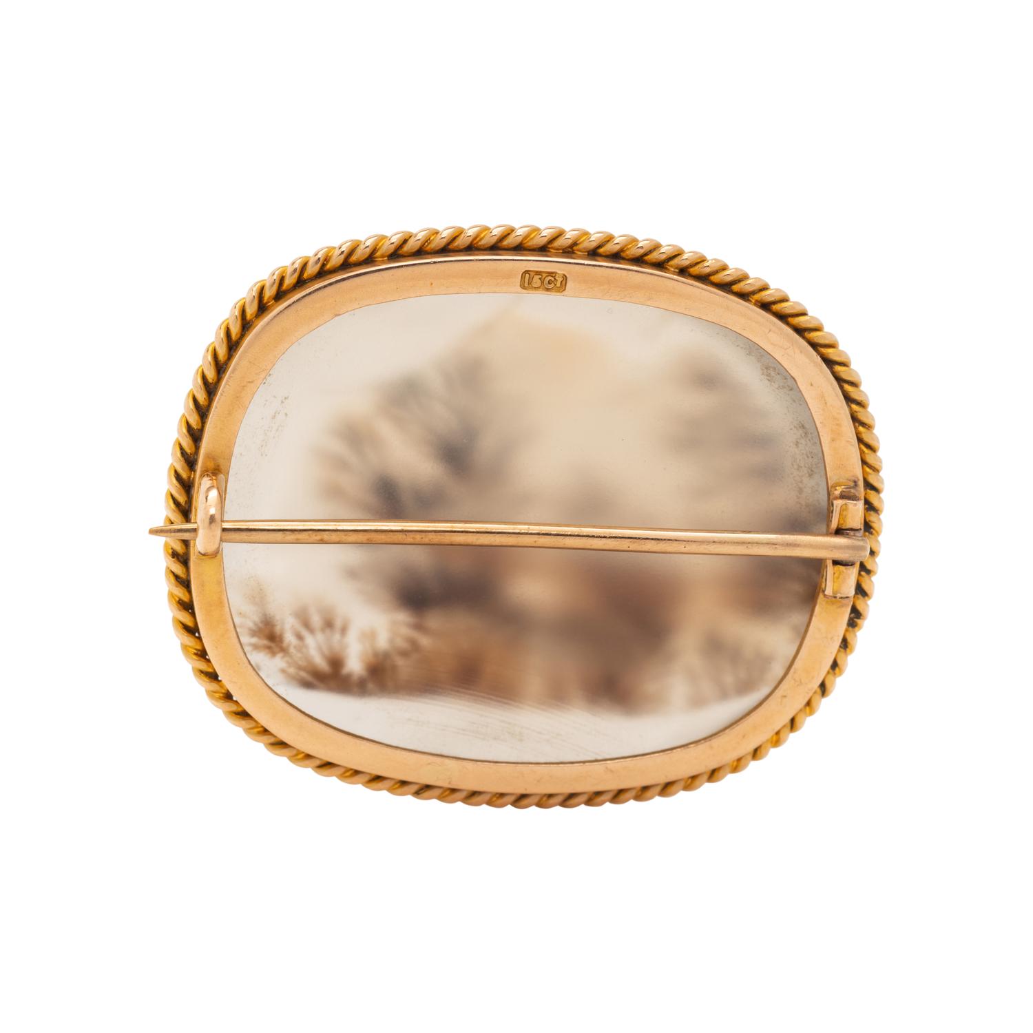 YELLOW GOLD AND MOSS AGATE BROOCH