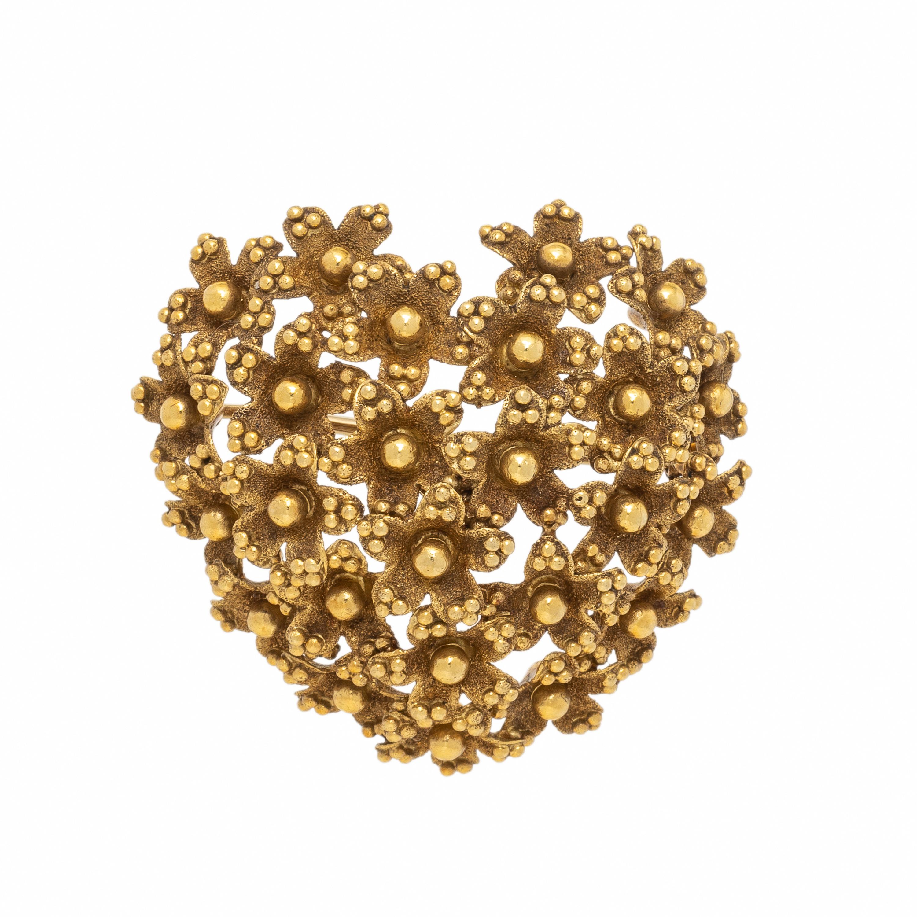 Tiffany & Co., Yellow Gold Heart Flower Brooch