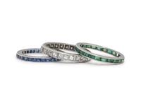 COLLECTION OF EMERALD, SAPPHIRE, AND DIAMOND ETERNITY BANDS