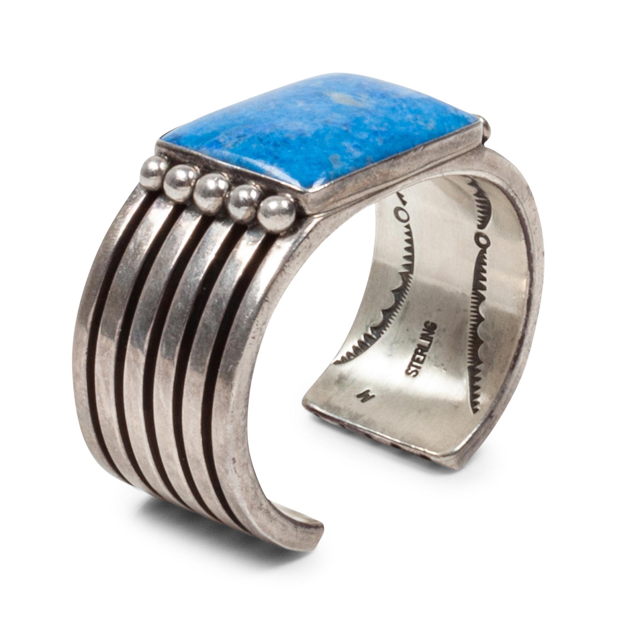 Sterling silver cuff bracelet with Lapis cabochon