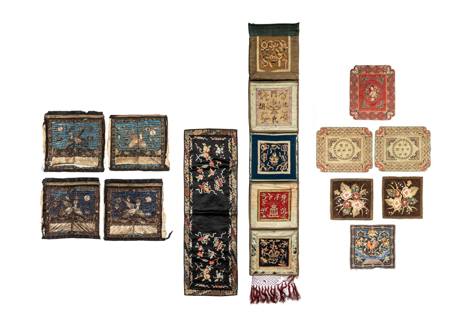 12 Chinese Embroidered and Woven Textile Panels