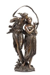 A French Bronze Figural Group, ETIENNE HENRY DUMAIGE (1830-1888), Height 29 3/4 inches. — ETIENNE HENRY DUMAIGE (1830-1888),