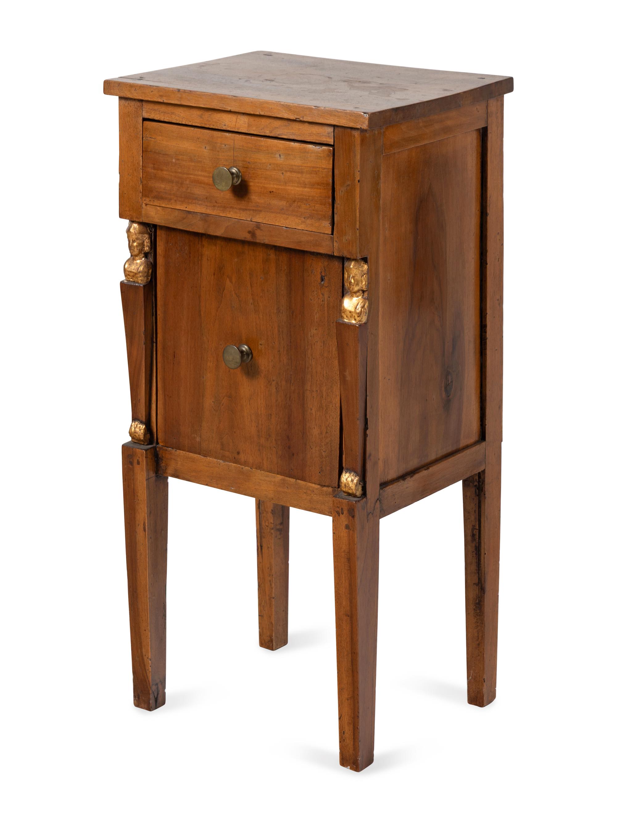 A Pair of Italian Walnut and Parcel Gilt Commodini