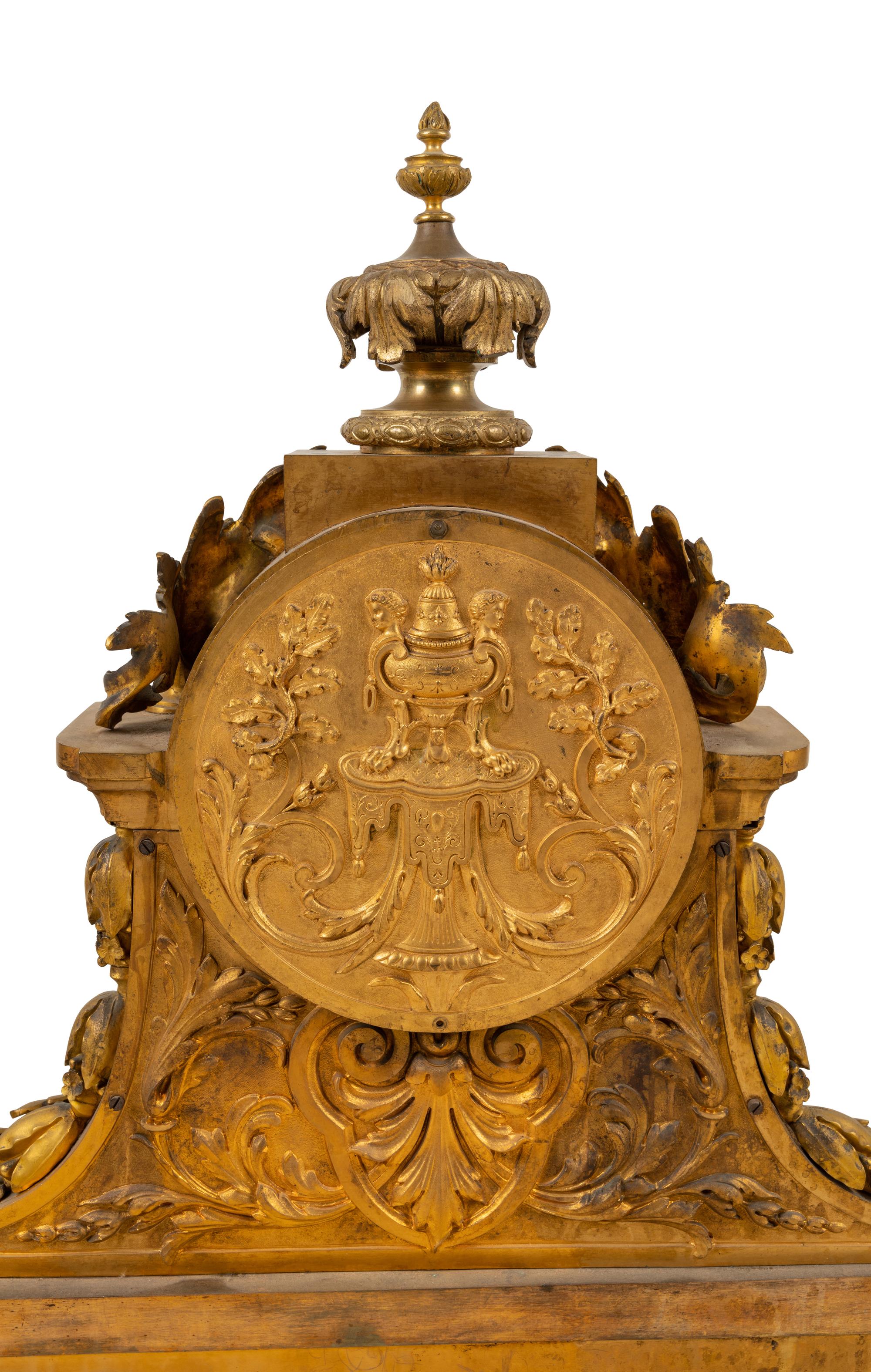 A Large French Gilt Bronze Clock Garniture
