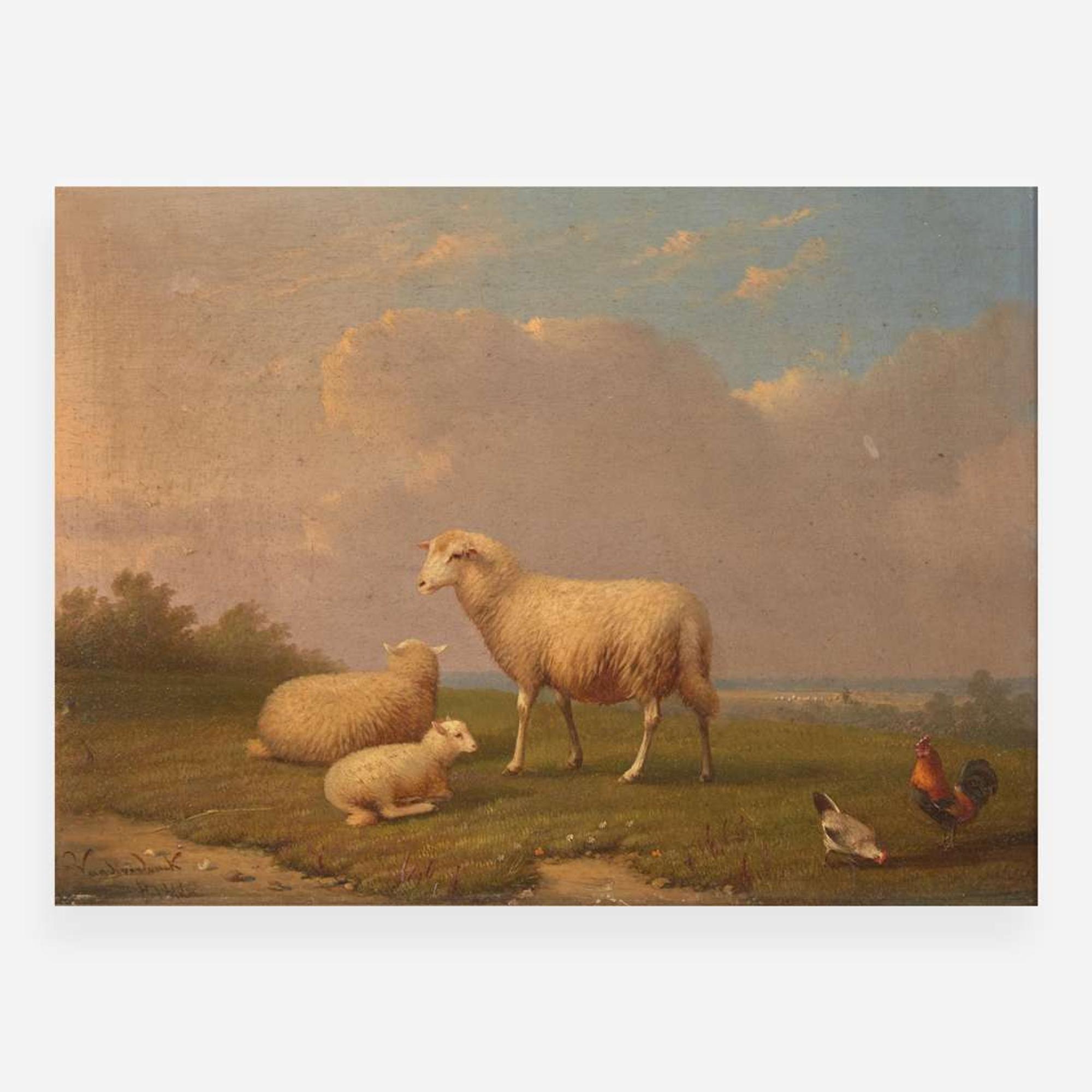Franz van Severdonck (Belgian, 1809–1889) Cockfight and Family of Sheep; together with a Companion (3)