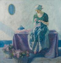 Myron Barlow, (American, 1873-1937), Peasant Sewing