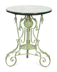 A Fornasetti Citta di Carte Table Top on Painted Wrought Iron Base