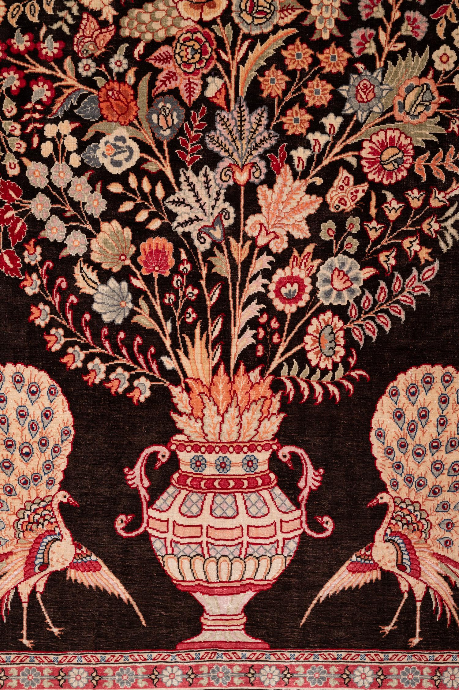 A Pair of Qum Silk and Wool Pictorial Rugs