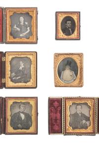 [EARLY PHOTOGRAPHY]. 45 daguerreotypes, ambrotypes, and tintypes of men, women, and children, some in Union cases.