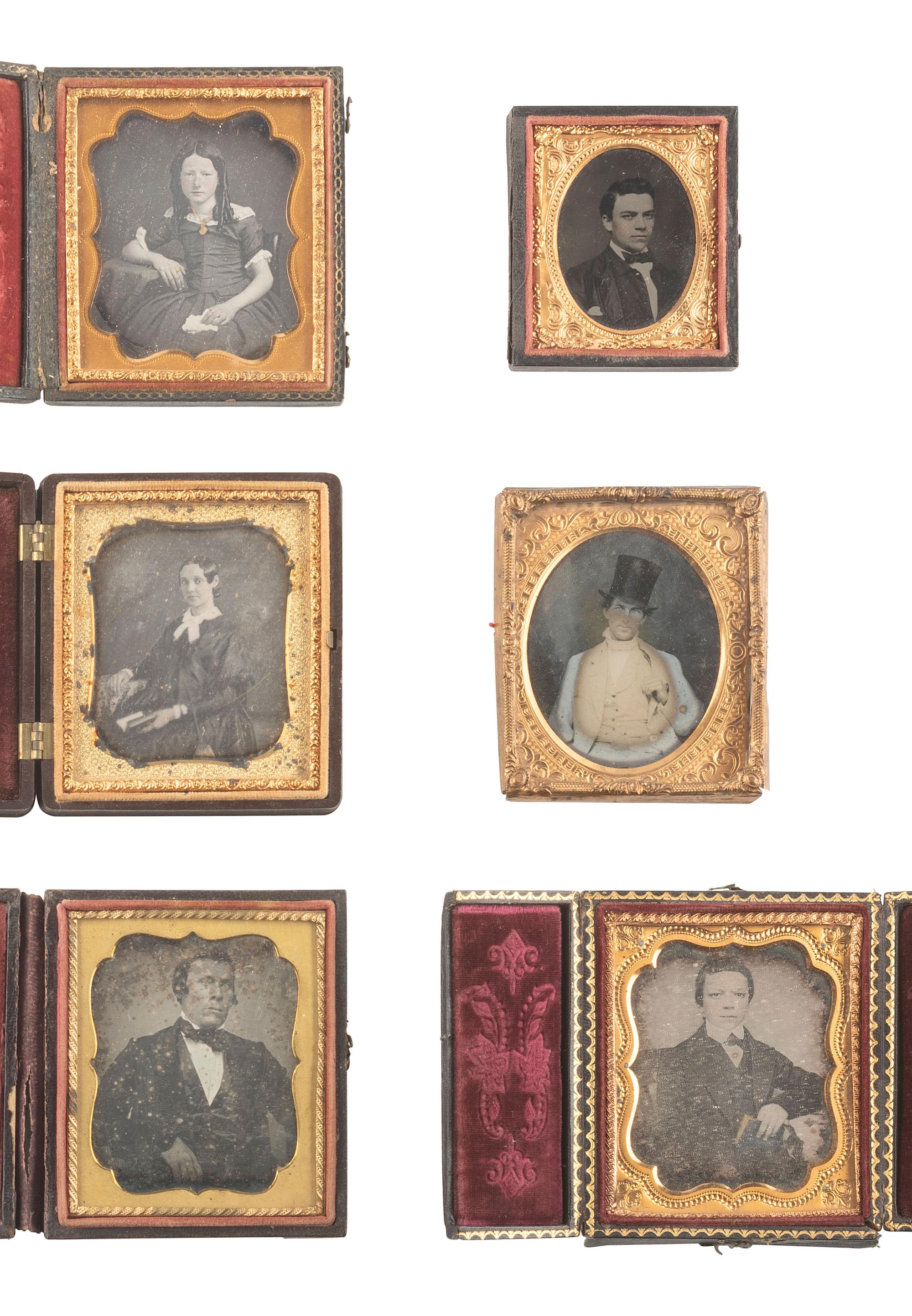 [EARLY PHOTOGRAPHY]. 45 daguerreotypes, ambrotypes, and tintypes of men, women, and children, some in Union cases.