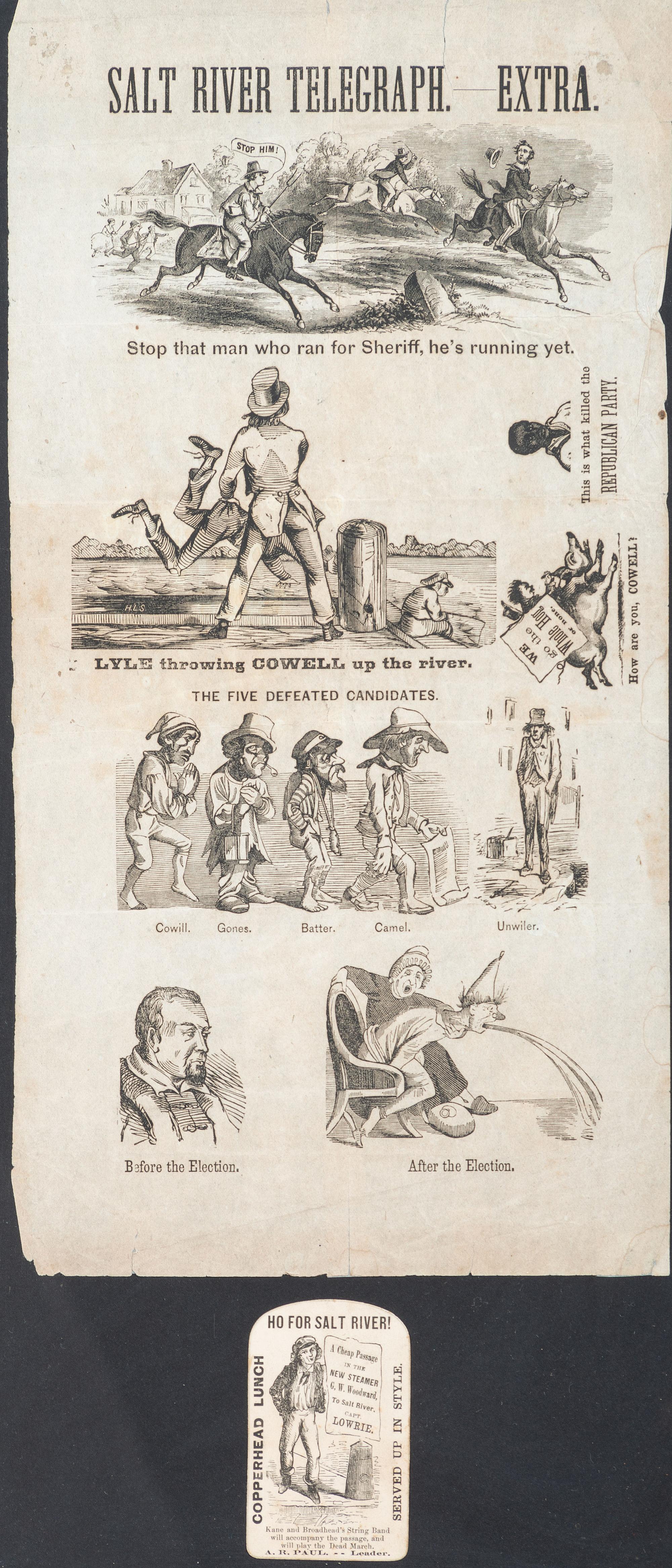 [AFRICAN AMERICANA -RECONSTRUCTION]. A group of 2 items, highlighted by Salt River Telegraph Extra . Philadelphia, PA: N.p., [1867].