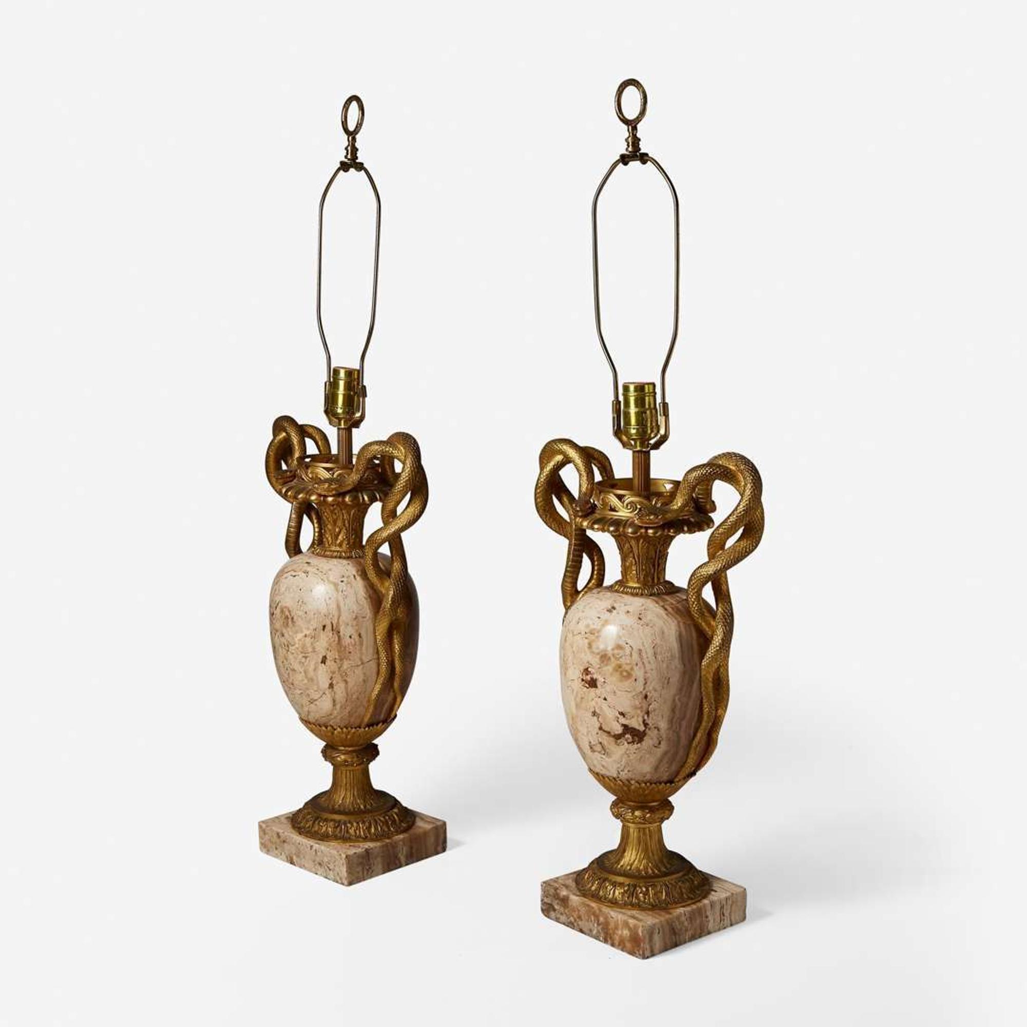 A pair of gilt bronze-mounted onyx urn-form table lamps late 19th / early 20th century