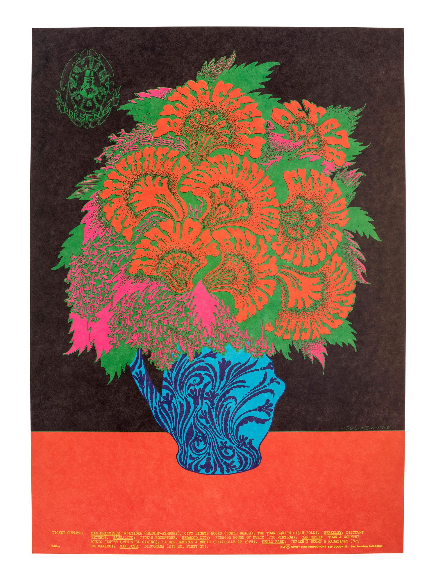 [MUSIC] -- [POSTERS]. MOSCOSO, Victor, GRIFFIN, Rick, FRIED, Robert, HATFIELD, Jack, and WILOSON, Wes, artists. A group of 5 Family Dog posters from 1967, comprising: