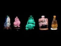 Eight Chinese Precious Stone and Lacquered Snuff Bottles