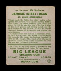 A 1934 Goudey Jerome Dizzy Dean No. 6 Baseball Card,