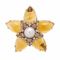 Mish, Citrine, Colored Diamond, and Cultured Pearl Star Brooch