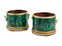 A Pair of Continental Gilt Bronze and Malachite Jardinières