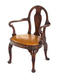 A George II Style Walnut Writing Table with an Associated Armchair