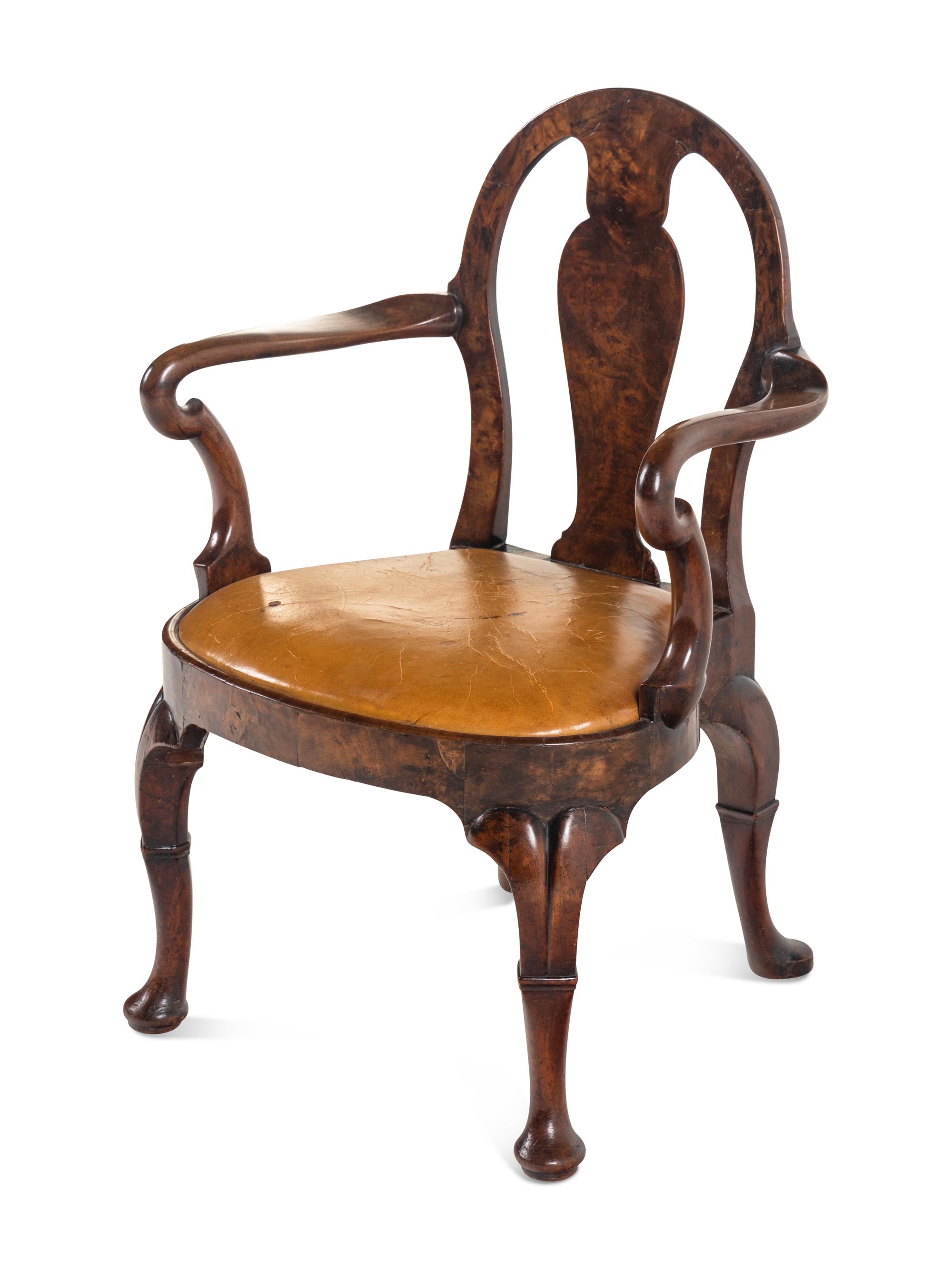 A George II Style Walnut Writing Table with an Associated Armchair