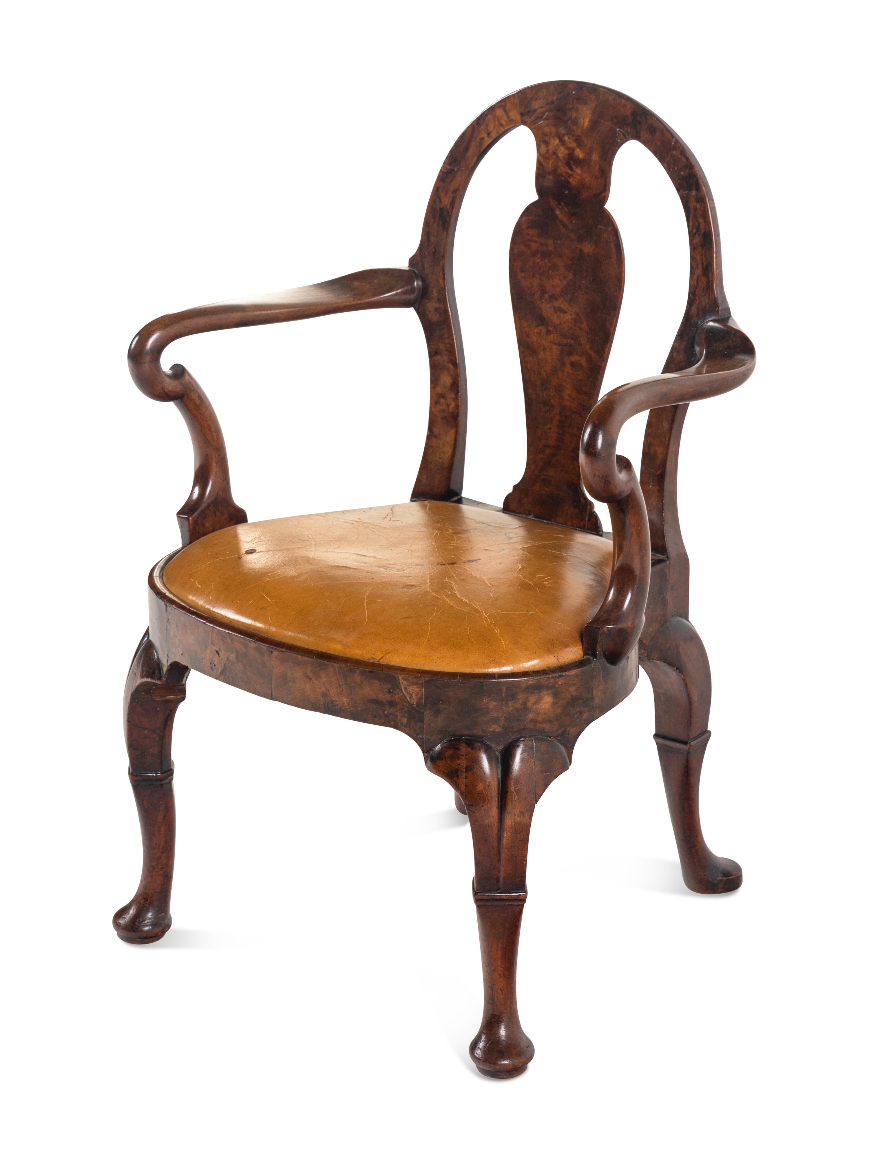 A George II Style Walnut Writing Table with an Associated Armchair