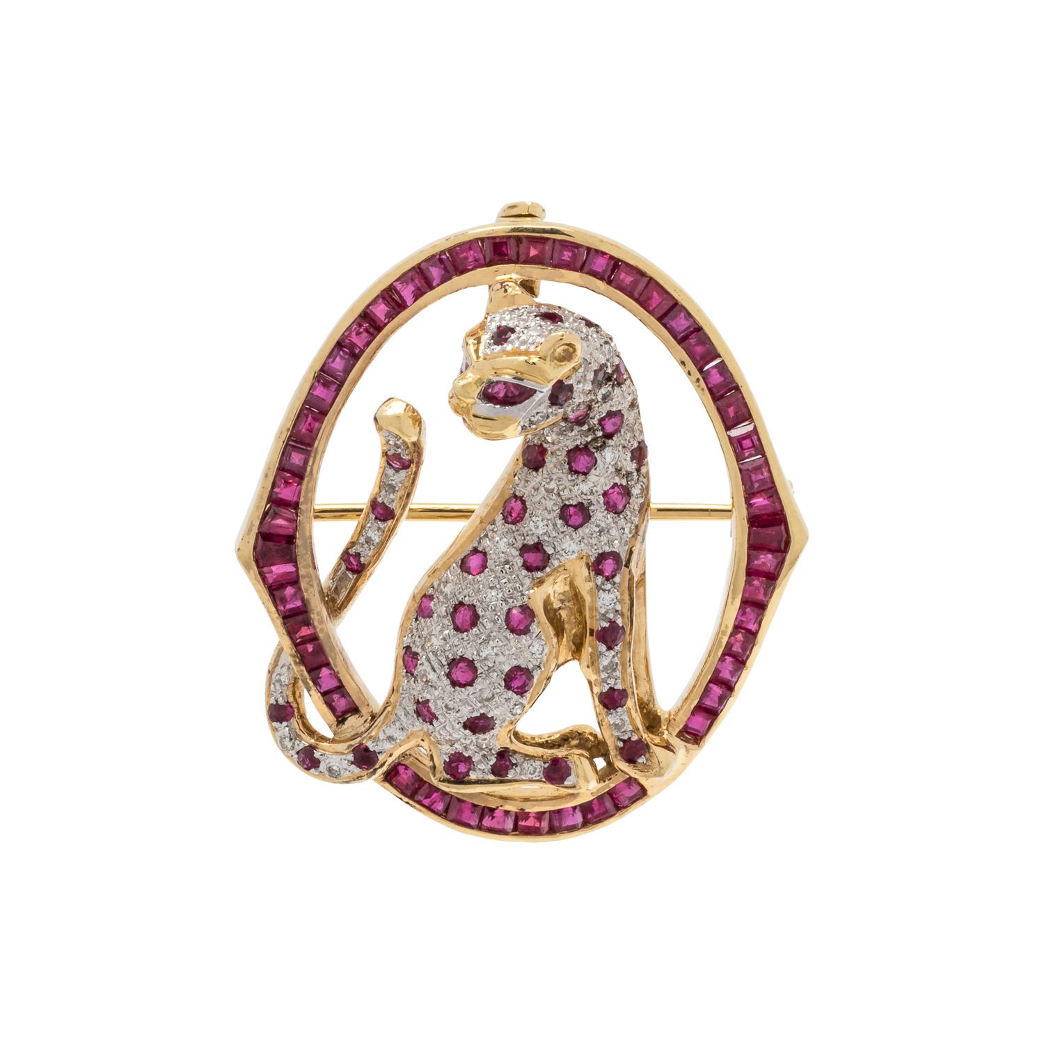 RUBY AND DIAMOND LEOPARD BROOCH