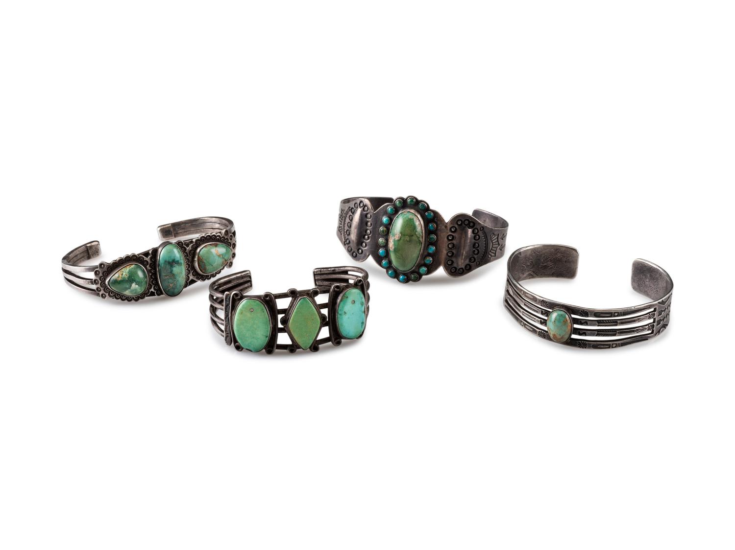 Navajo Silver and Turquoise Cuff Bracelets