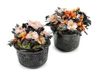 A Pair of Chinese Export Hardstone Models of Trees in Carved Hardstone Jardinières