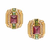Tourmaline, Garnet, and Diamond Earrings