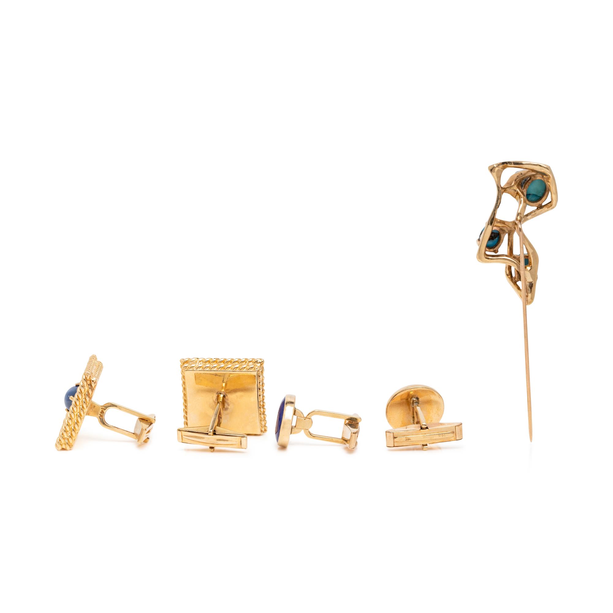 COLLECTION OF YELLOW GOLD AND GEMSTONE ACCESSORIES