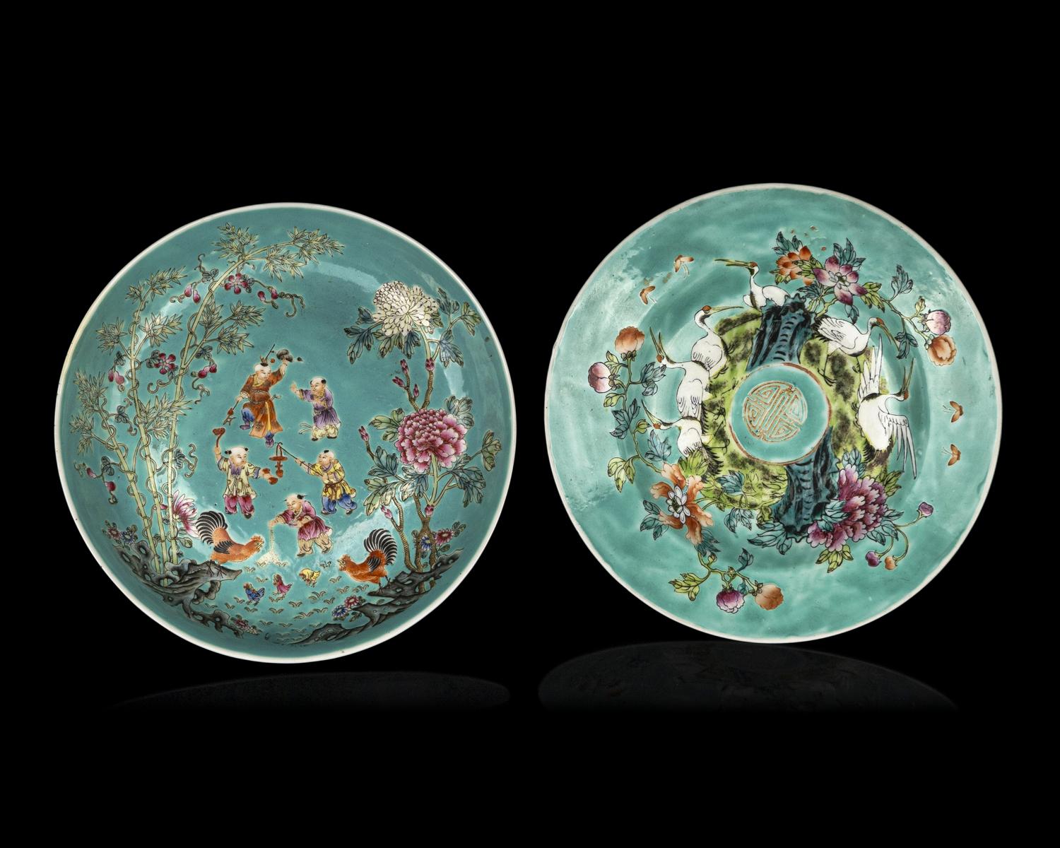 Three Chinese Famille Rose Porcelain Plates