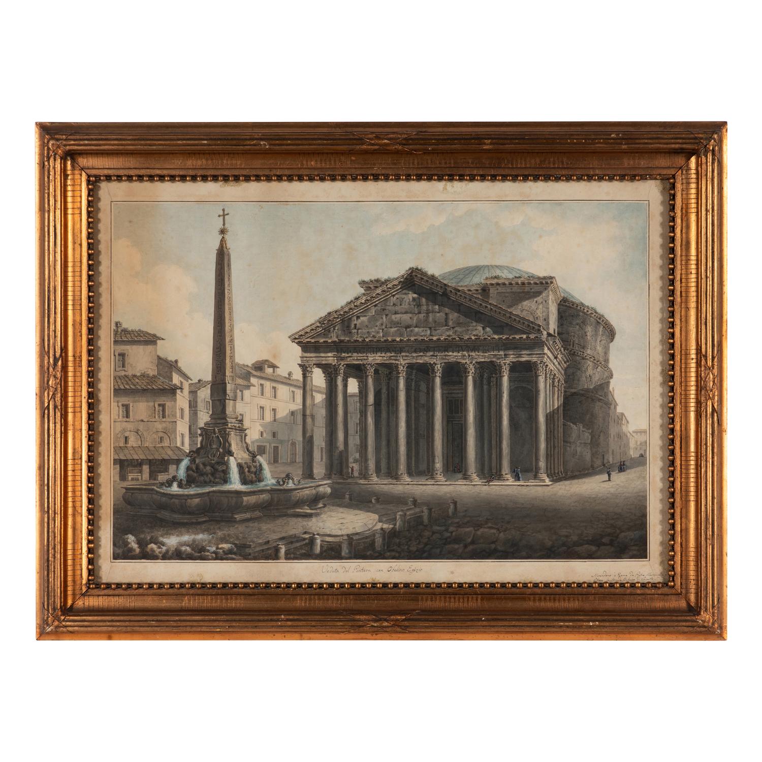 Pietro Martorana (Italian, 1705-1759) — Veduta del Pantheon con Obelisco Egizio