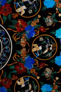 A Large Italian Pietra Dura Table Top on a Bronze Base