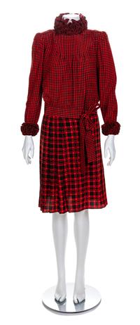 Nina Ricci Boutique Two Piece Checker and Plaid Silk Ensemble, Size label: 36