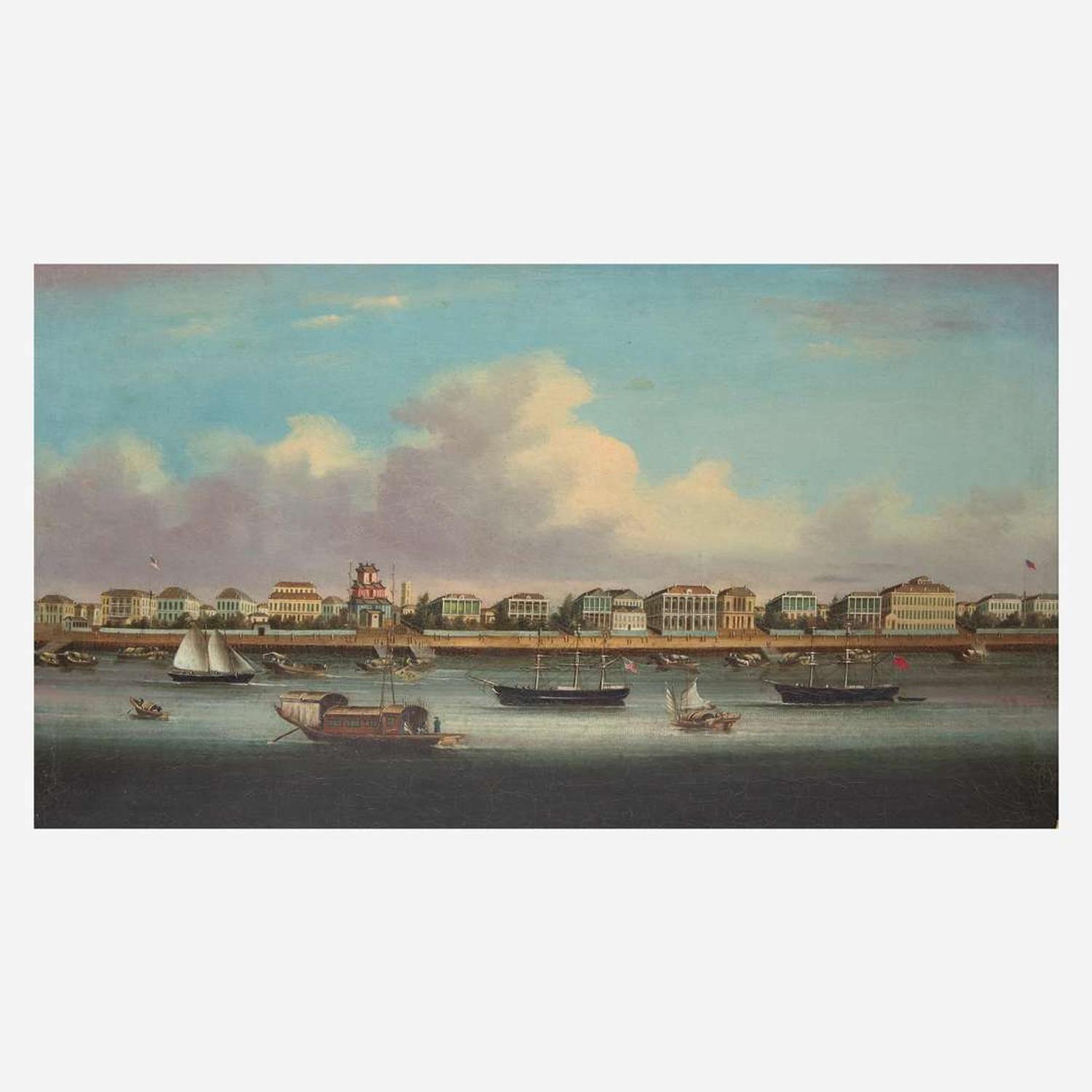 China Trade School 19th century The Bund in Shanghai Harbor, circa 1860