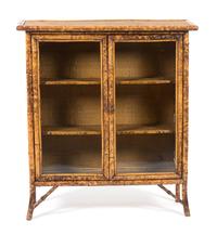 A Victorian Style Bamboo, Black Lacquer and Japanned Bookcase Height 42 x width 28 x depth 13 1/2 inches. — 20TH CENTURY