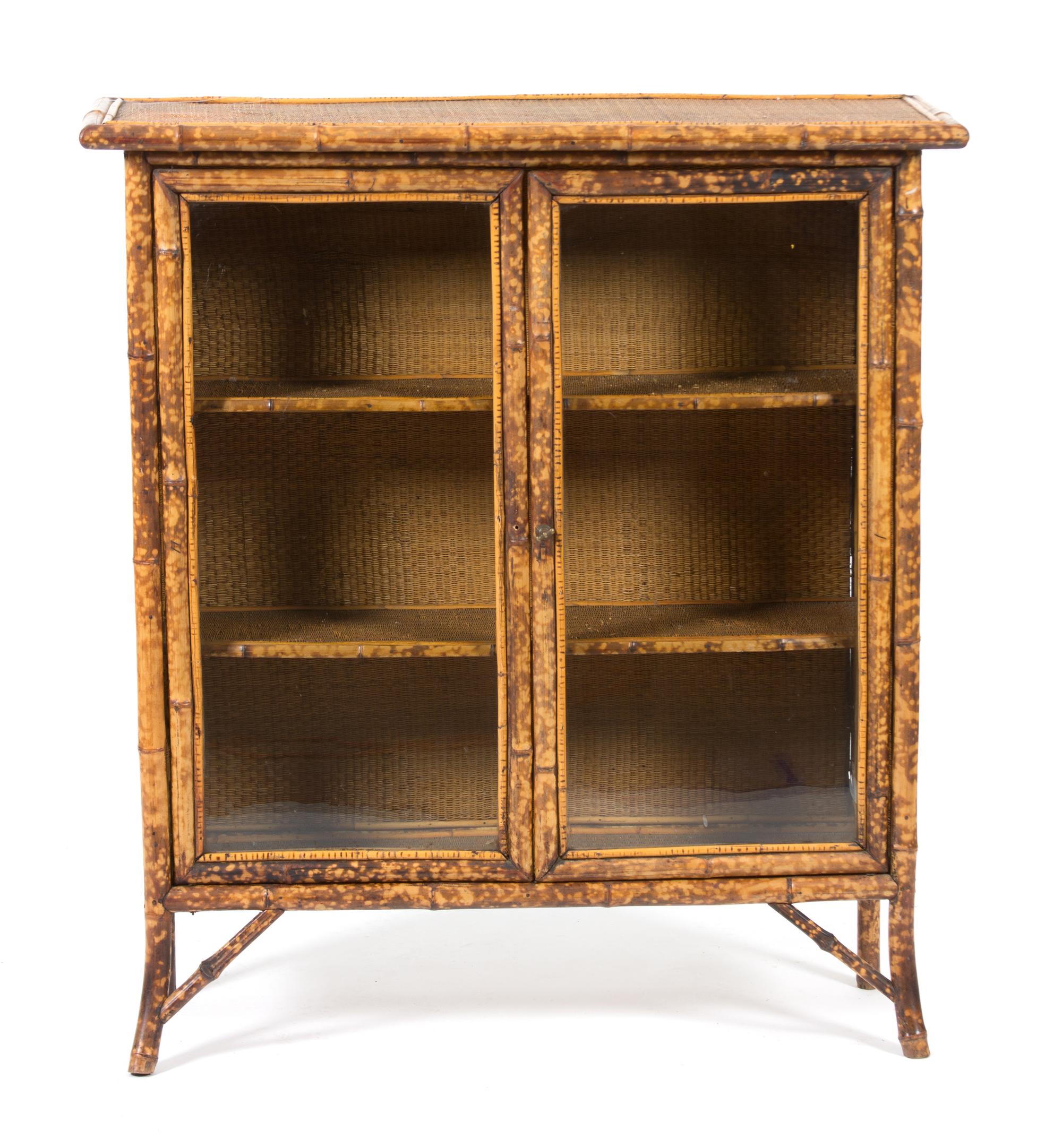 A Victorian Style Bamboo, Black Lacquer and Japanned Bookcase Height 42 x width 28 x depth 13 1/2 inches. — 20TH CENTURY