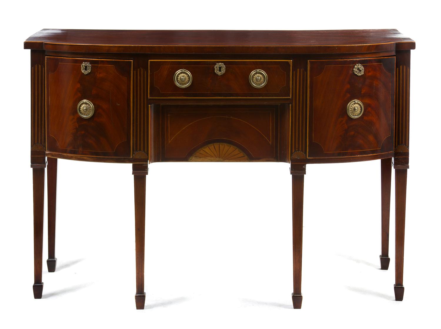 An American Federal Style Inlaid Mahogany Sideboard, Height 36 x width 54 x depth 21 1/2 inches.