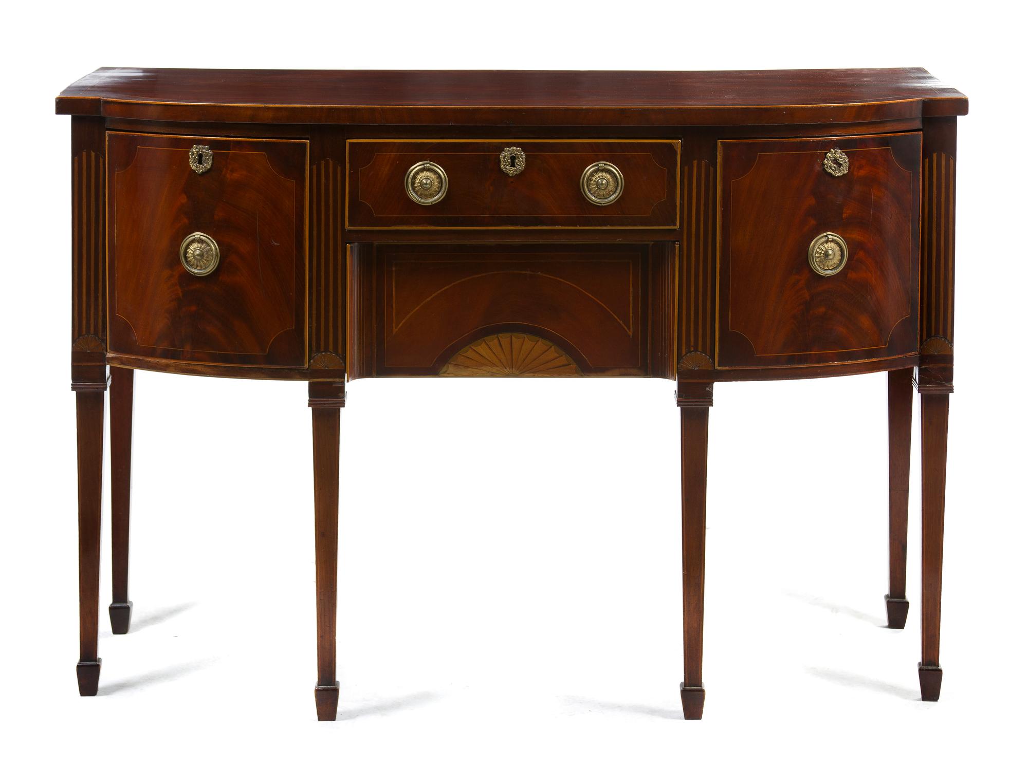 An American Federal Style Inlaid Mahogany Sideboard, Height 36 x width 54 x depth 21 1/2 inches.