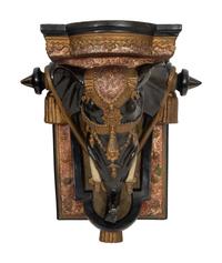 A Pair of Painted and Parcel Gilt Earthenware Elephant-Form Wall Brackets