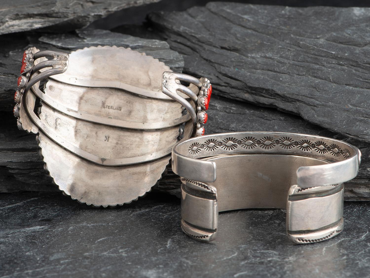Navajo Silver and Coral Cuff Bracelets