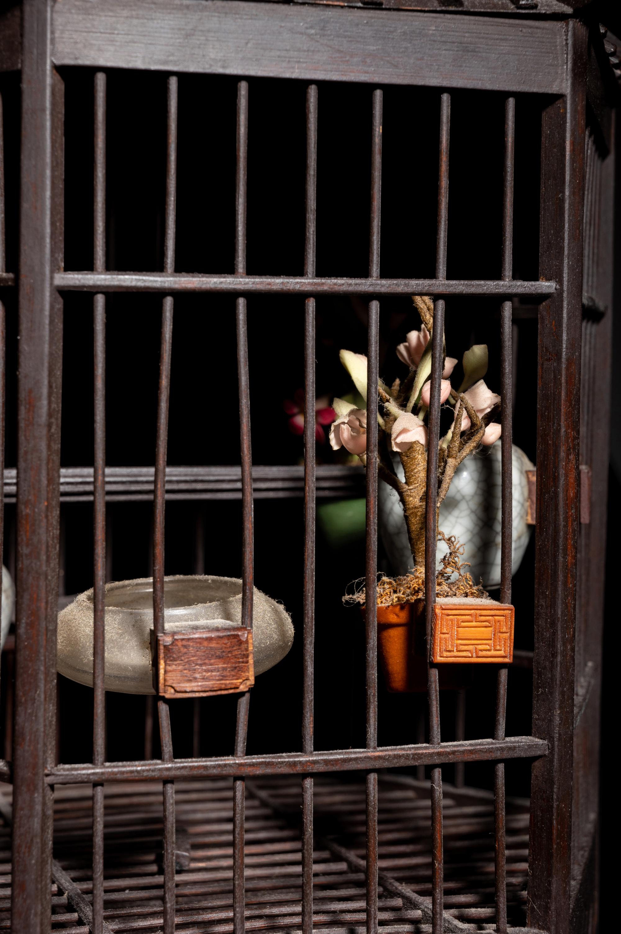 A Chinese Wood Pavilion-Form Bird Cage
