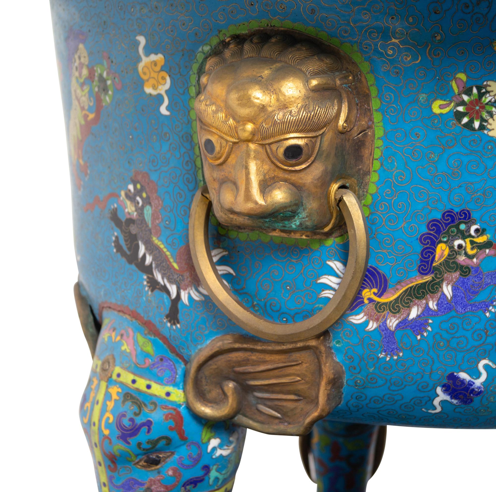 A Large Chinese Cloisonné Enamel Tripod Censer
