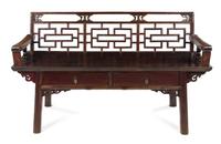 A Chinese Elmwood Bench Height 33 x width 56 1/2 x depth 16 inches. — LATE 19TH CENTURY