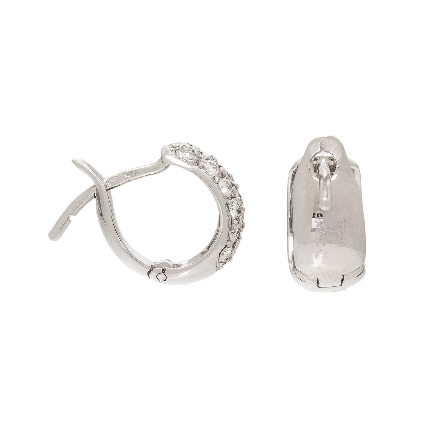 CHANEL, WHITE GOLD AND DIAMOND HUGGIE HOOP EARRINGS