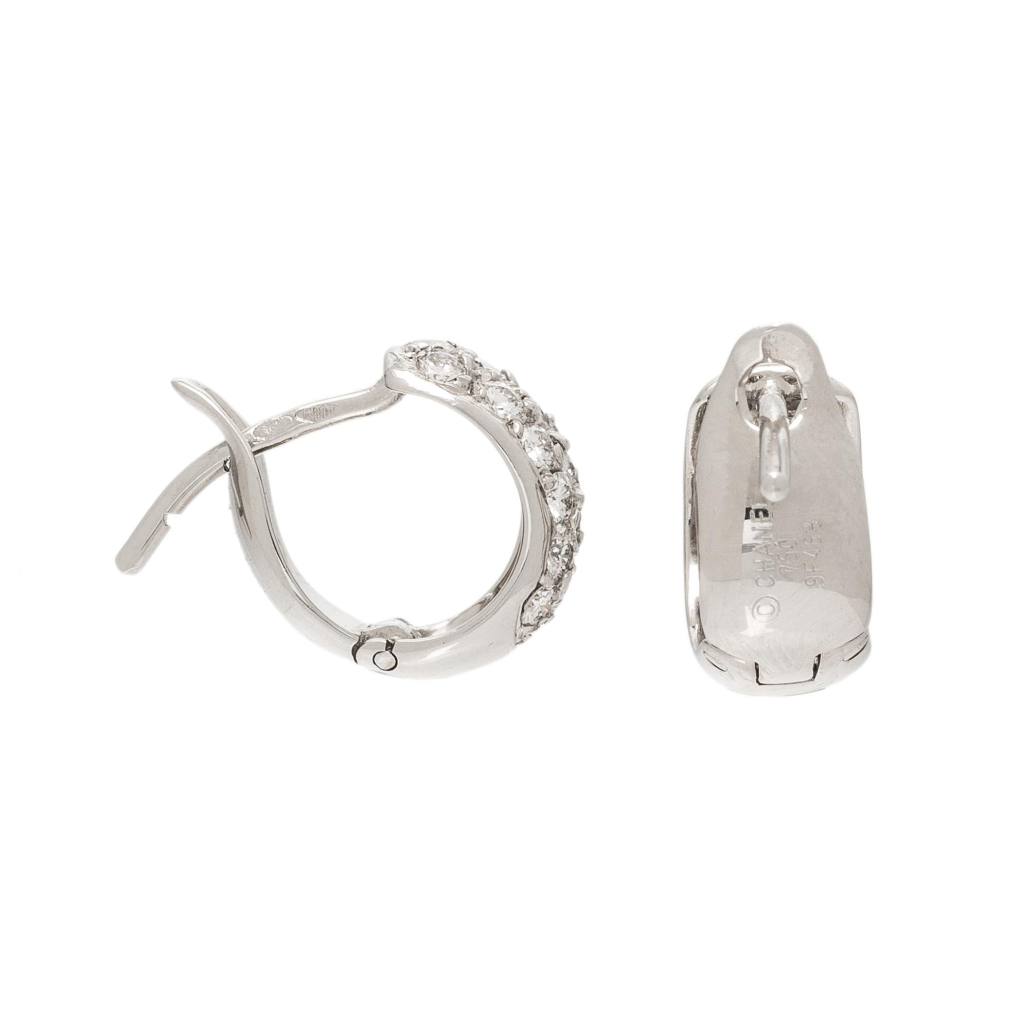 CHANEL, WHITE GOLD AND DIAMOND HUGGIE HOOP EARRINGS