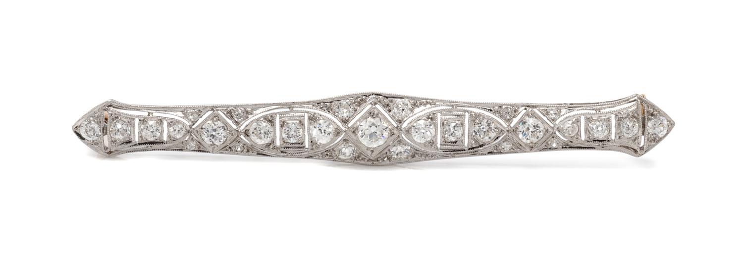 An Art Deco Platinum and Diamond Bar Brooch, 5.80 dwts.