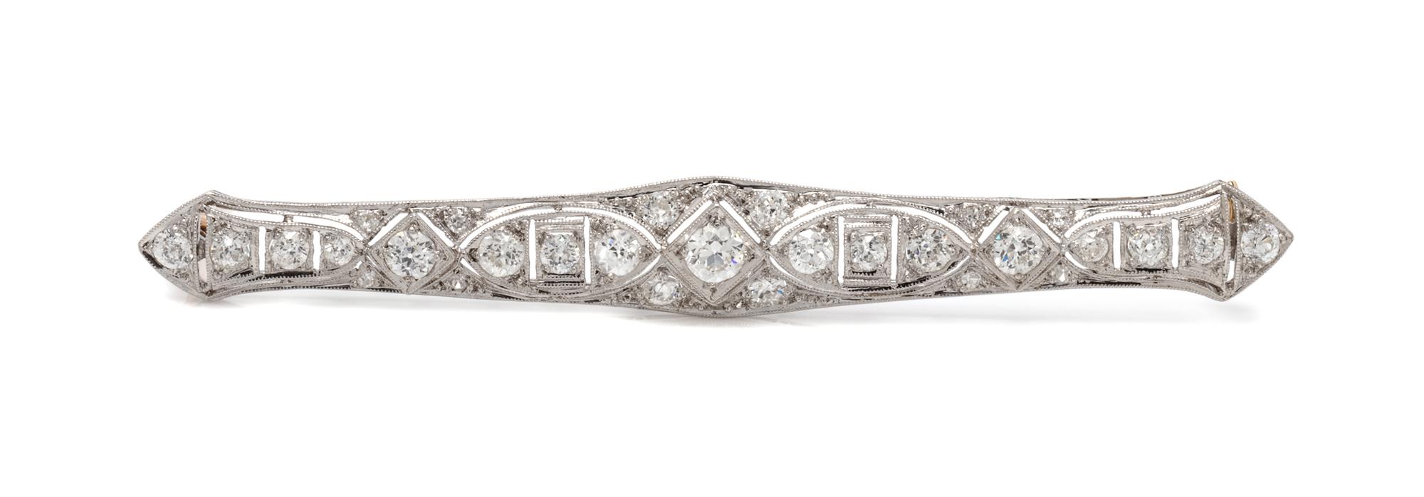 An Art Deco Platinum and Diamond Bar Brooch, 5.80 dwts.