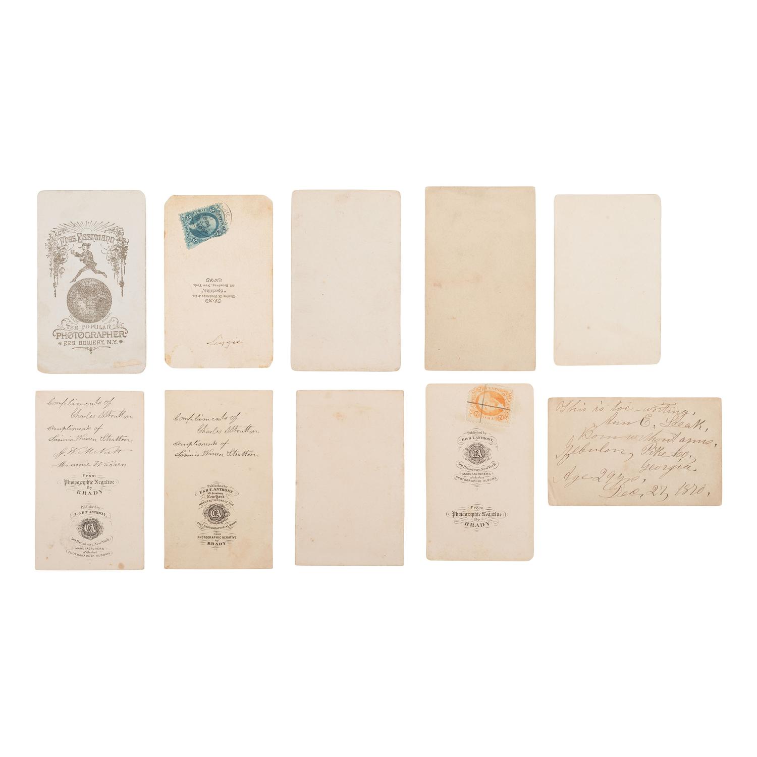 [Early Photography] Ten Carte de Visites, Circus Performers and Sideshow Acts, incl. Signed View of Ann Leak.
