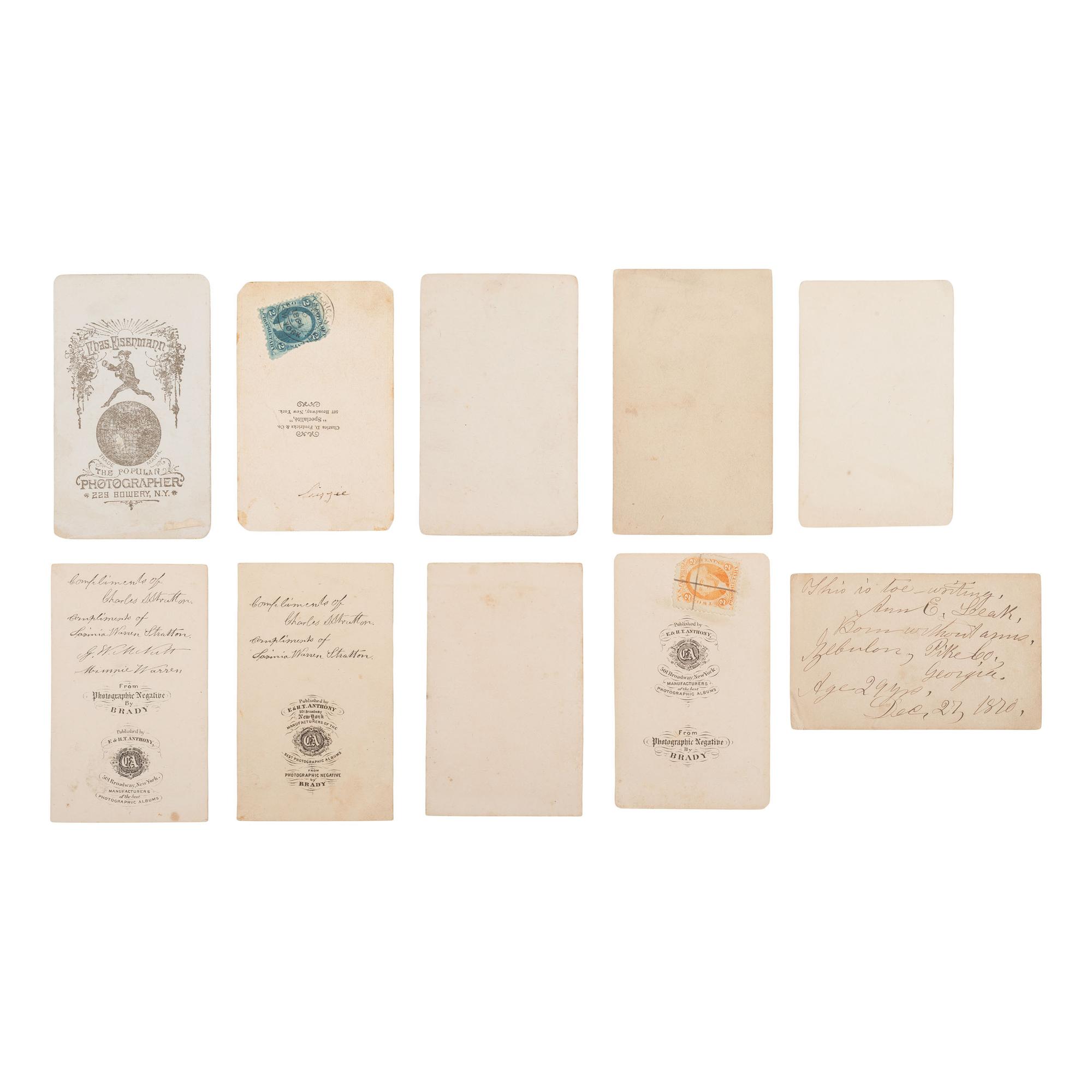 [Early Photography] Ten Carte de Visites, Circus Performers and Sideshow Acts, incl. Signed View of Ann Leak.
