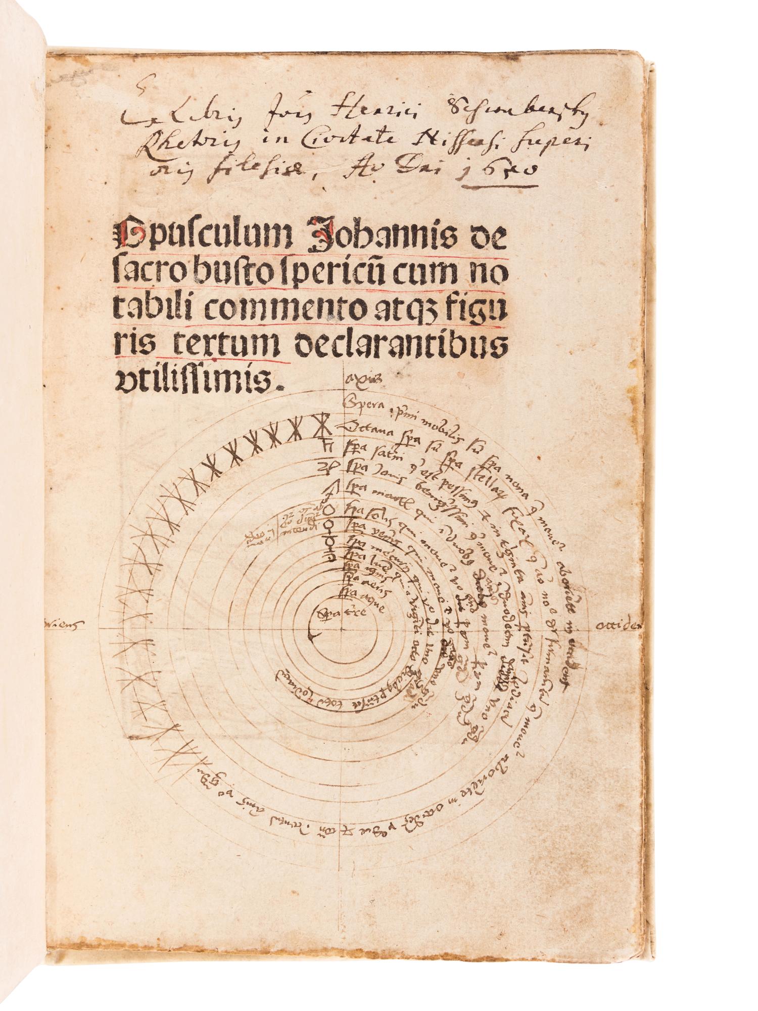 SACRO BOSCO, Johannes de (fl. ca 1230-1240). Sphaera mundi, cum commento Wenceslai Fabri de Budweiss . Leipzig: Wolfgang Stöckel, 1499.